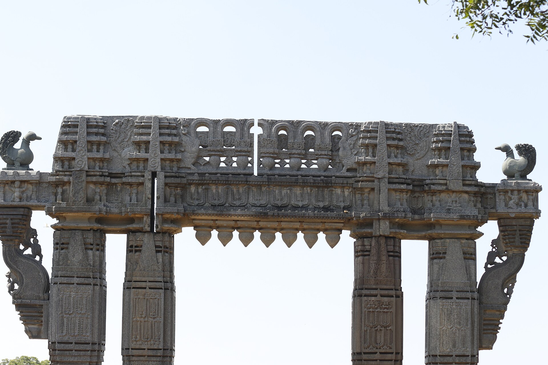 The carved granite Kakatiya Kala Thoranam gateway crowned with mythical birds, Warangal Fort
